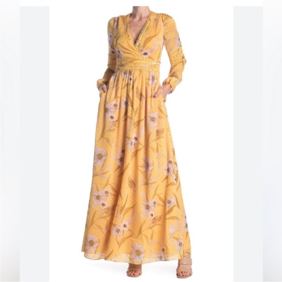 Ted Baker Mustard Floral Maxi dress Size 3 - Picture 2 of 9